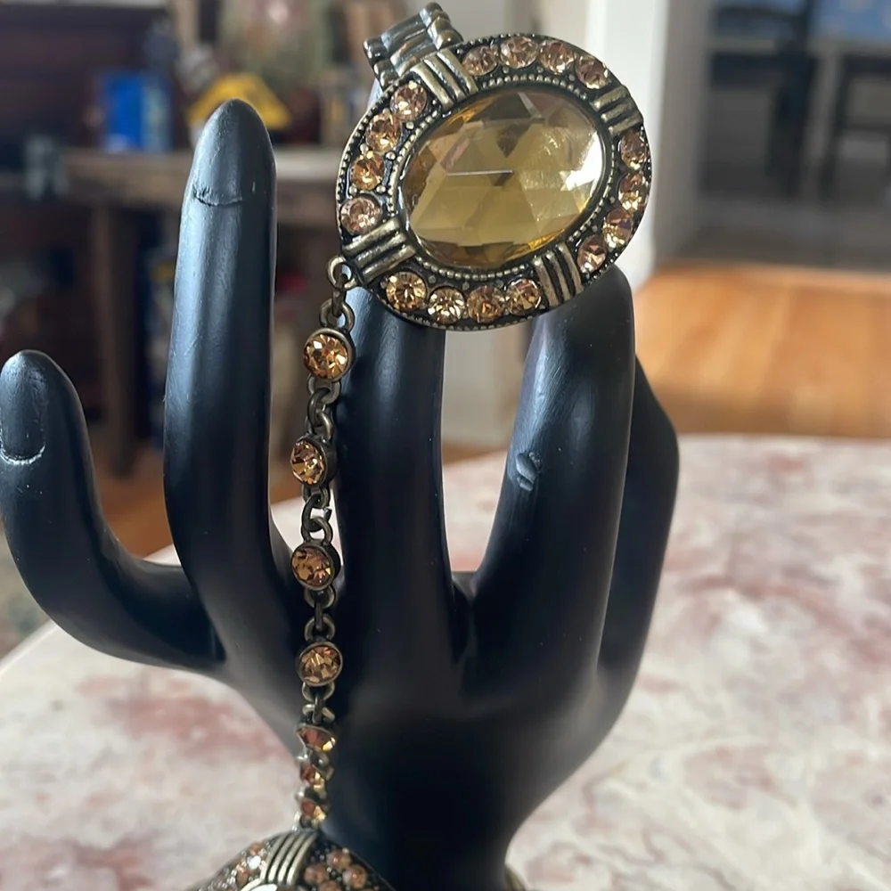 EUC Vintage Elegant Yellow & Brown Ring Cuff Bracelet W/Large Yellow Gemstones - Picture 2 of 13